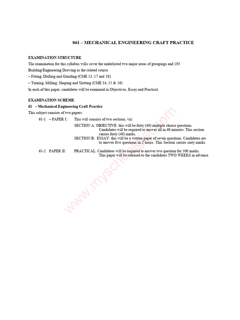 Mechanical Engineering Craft Exam Guide | PDF | Grinding (Abrasive ...