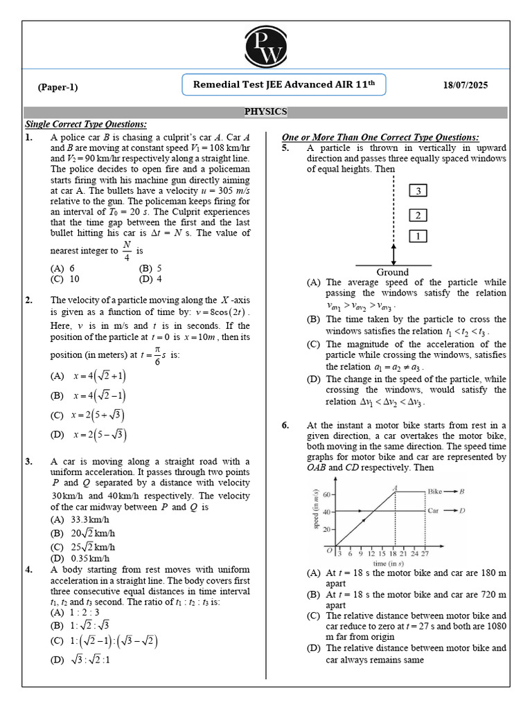 Physics Questions for JEE Advanced Exam | PDF | Acceleration | Velocity
