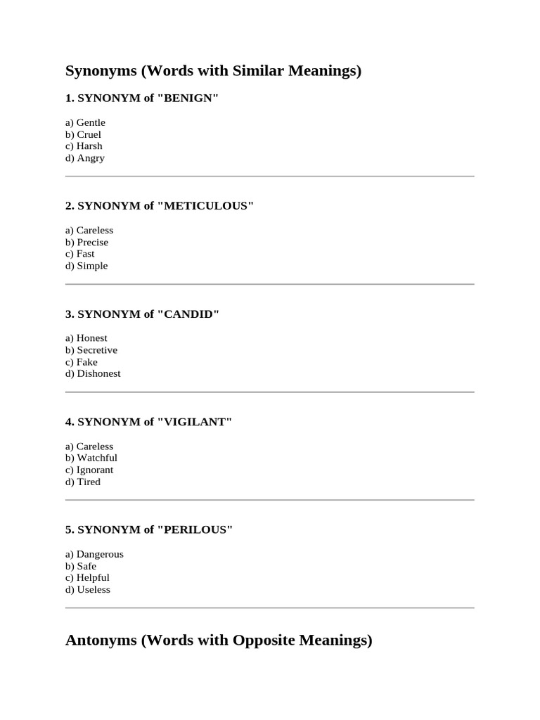 Synonyms and Antonyms Guide | PDF | Chess Theory | Chess