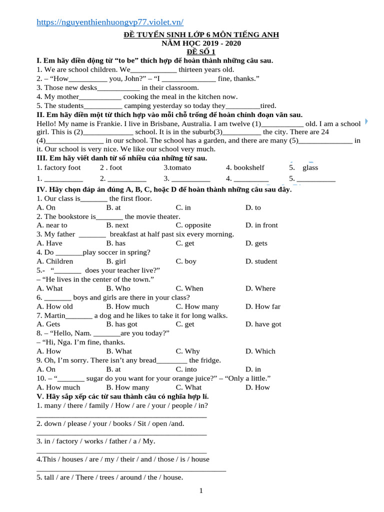 English Test for 6th Grade Students | PDF