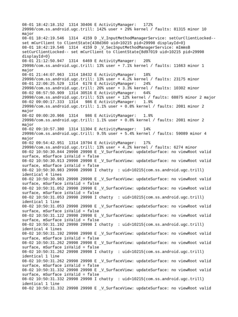 ActivityManager Logs for Trill App | PDF | Software | Computing