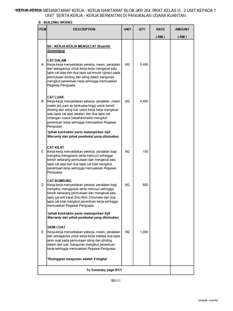 Contoh Sebutharga Kerja Mengecat | PDF