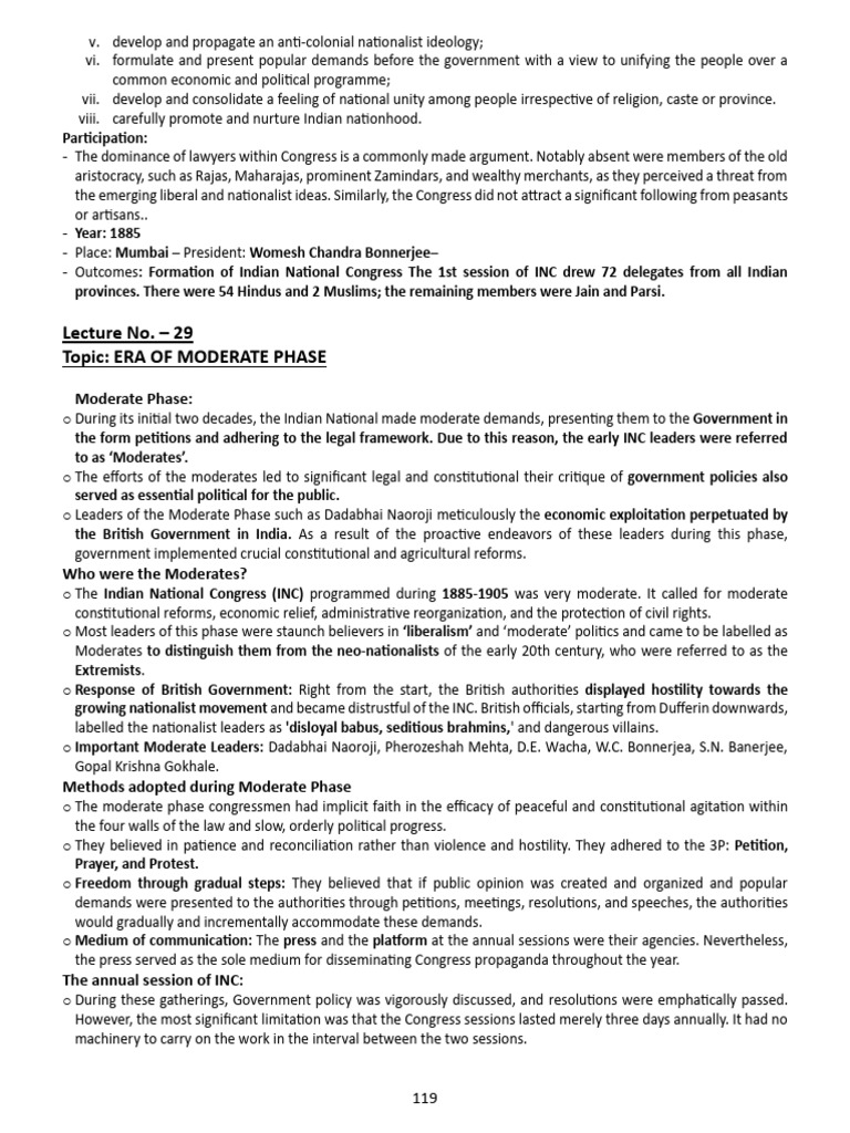 Indian National Congress: Moderate Phase Overview | PDF | Bengal ...