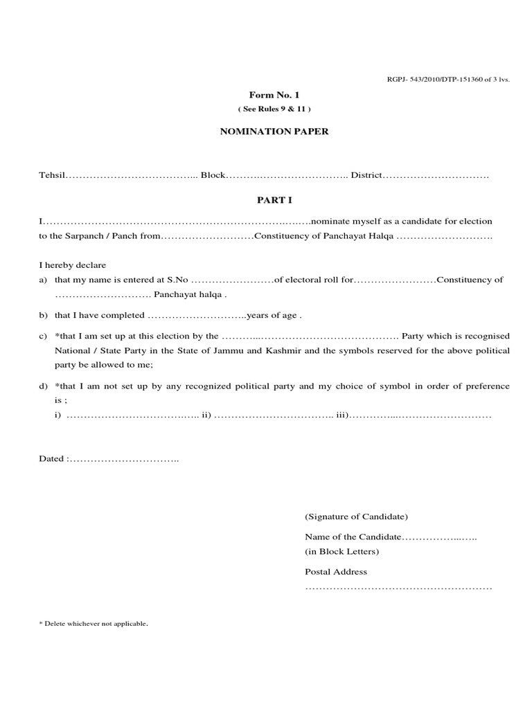 Sarpanch Election Nomination Guidelines | PDF | Affidavit | Bail