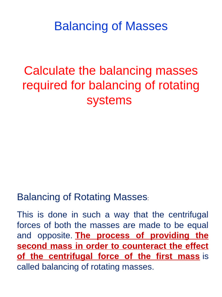 Balancing Masses in Rotating Systems | PDF