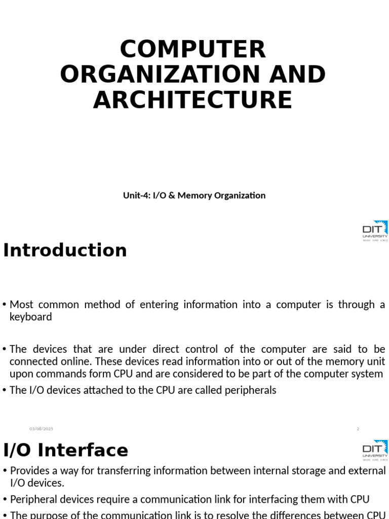 I/O and Memory Organization Overview | PDF | Input/Output | Cpu Cache