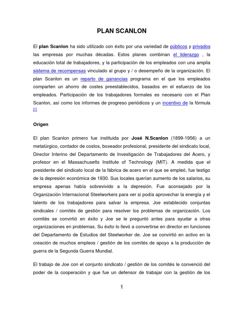Plan Scanlon: Incentivos y Participación | PDF | Beneficio (economía ...