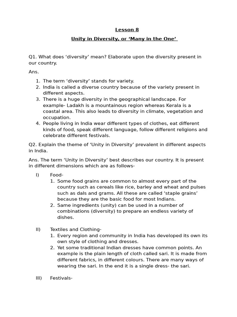 Unity in Diversity in India | PDF | Cereals | Foods