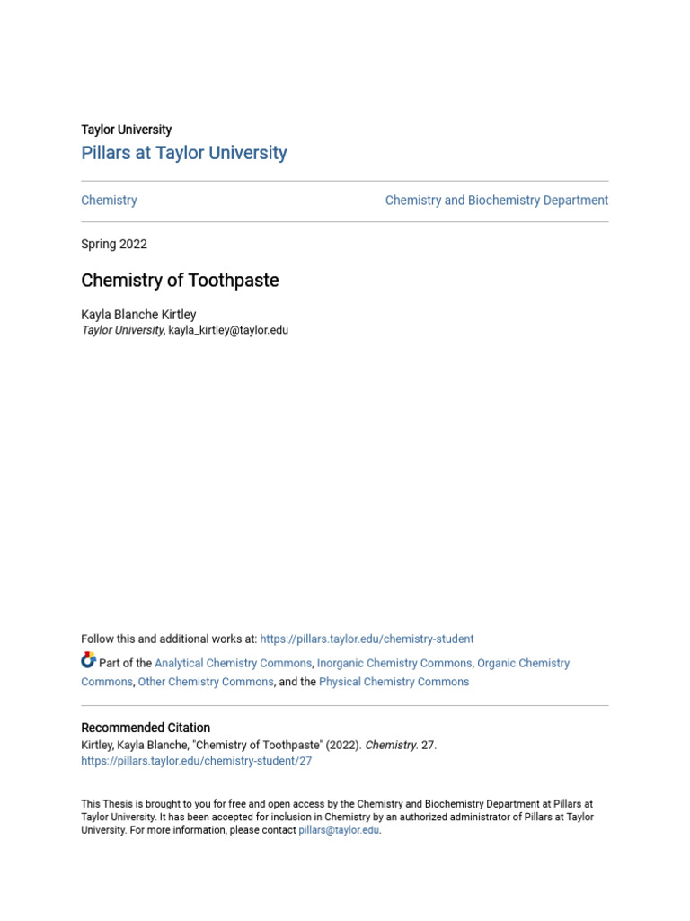 Chemistry and Properties of Toothpaste | PDF | Oral Hygiene | Human Tooth