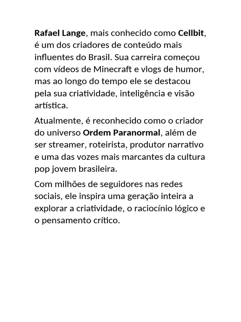 Cellbit: O Criador que Revolucionou o RPG | PDF