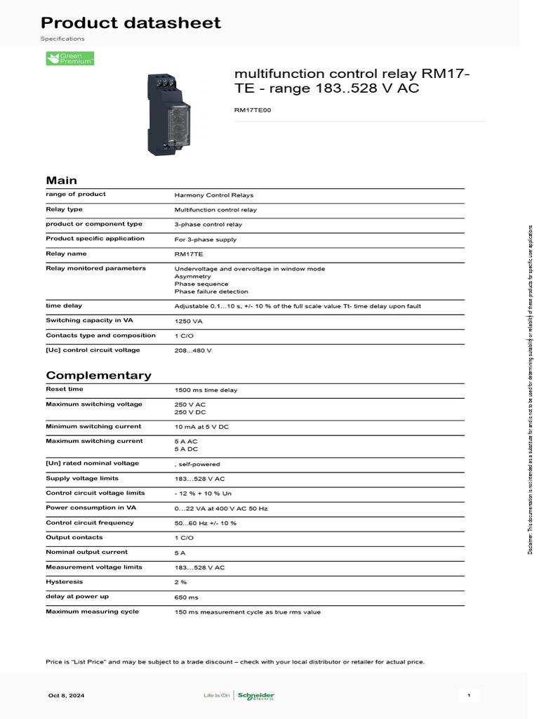 RM17TE00 Multifunction Control Relay | PDF | Alternating Current | Relay