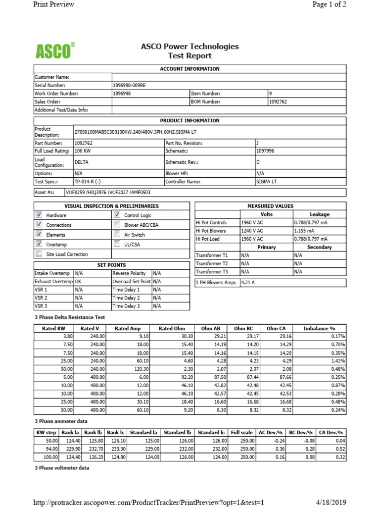 ASCO Power Technologies Test Report | PDF | Electrical Components ...