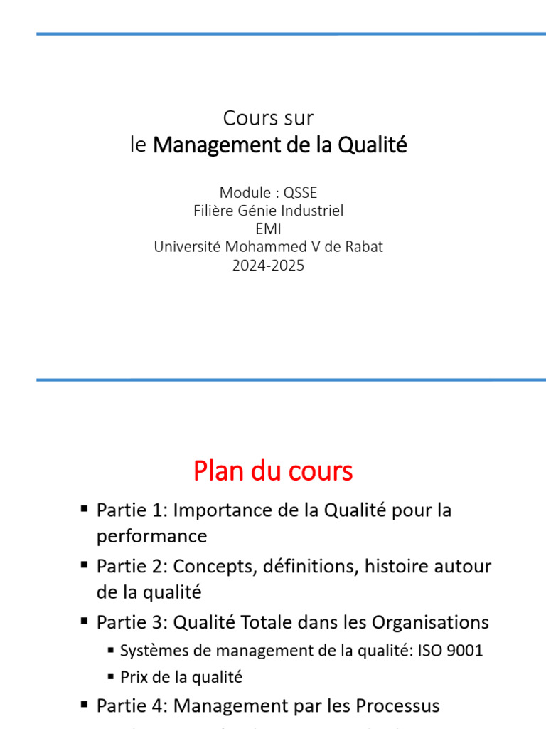 Management de la Qualité : Concepts et Histoire | PDF | Management de ...