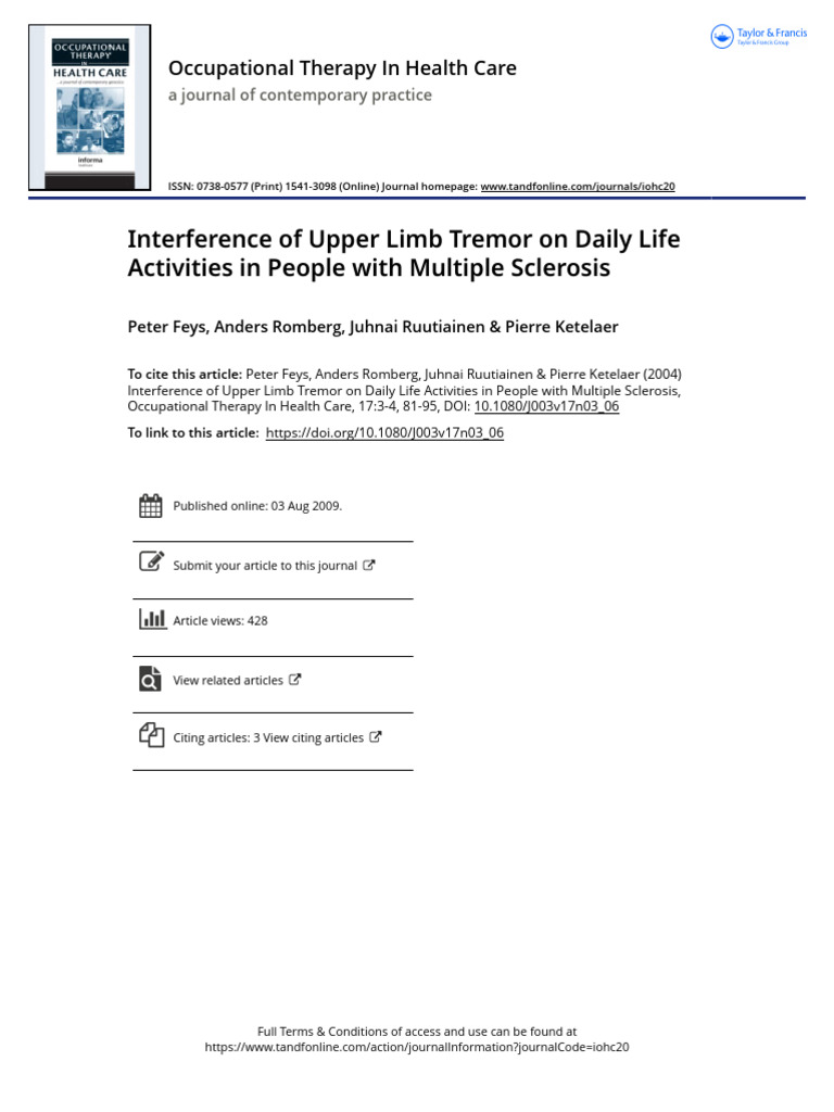 Interference of Upper Limb Tremor On Daily Life Activities in People ...