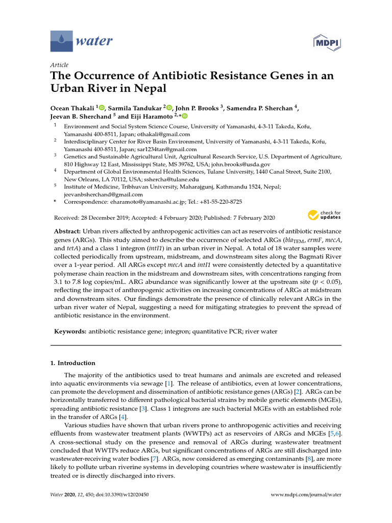 The Occurrence of Antibiotic Resistance Genes in An Urban River in ...