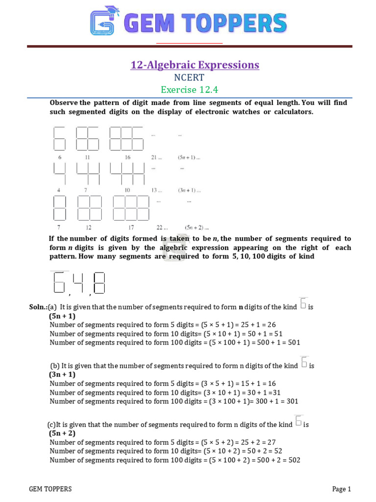 Algebraic Expressions for 7th Grade Math | PDF | Numbers | Mathematics