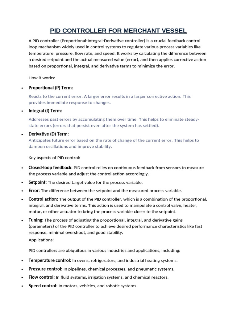 PID Controllers in Merchant Vessels | PDF | Control Theory | Mechanical ...