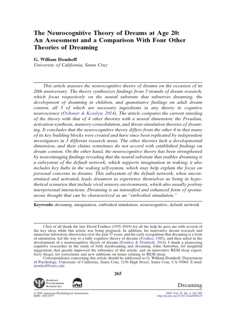 Neurocognitive Theory of Dreams Review | PDF | Dream | Rapid Eye ...