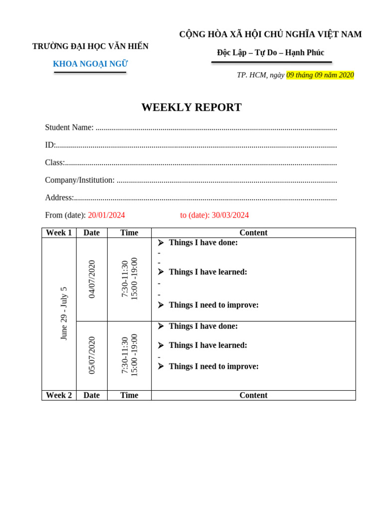 Weekly Report Sample | PDF