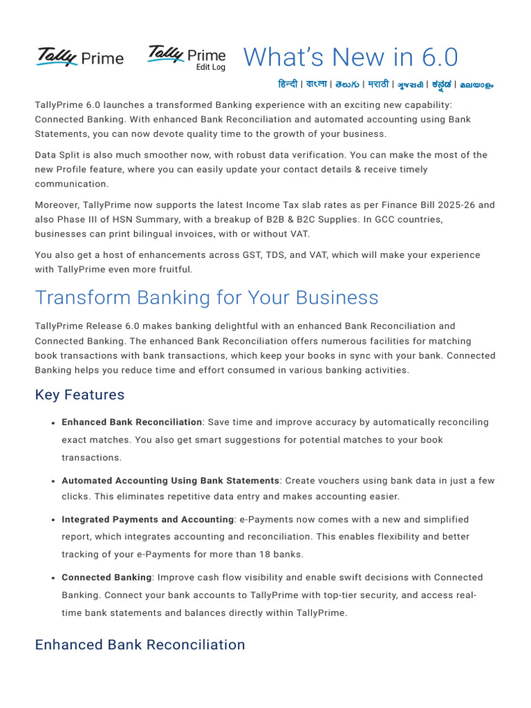 Release Notes Tallyprime 6 | PDF | Banks | Invoice