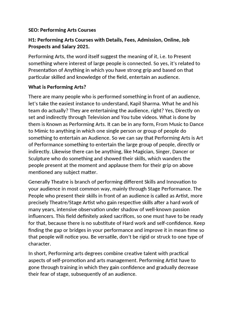 Overview of Performing Arts Courses | PDF | Diploma | Dances