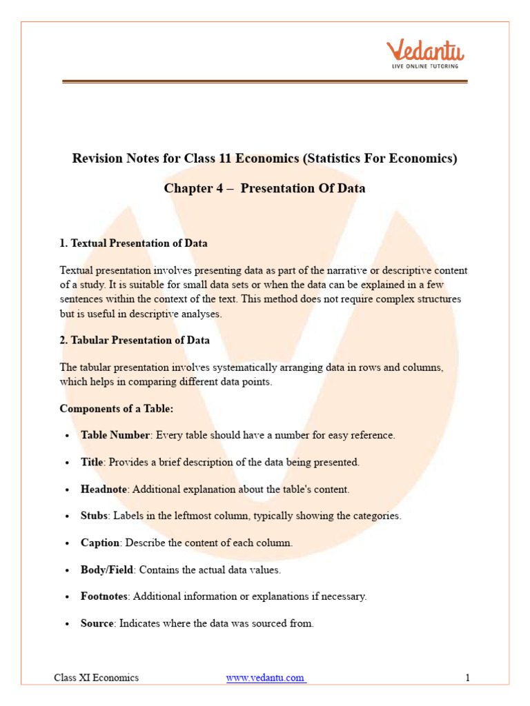 Presentation of Data Class 11 Economics Notes - Free PDF | PDF ...