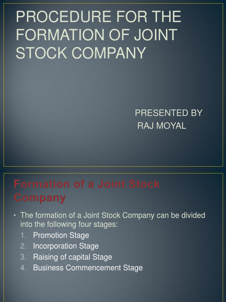 procedure for formation of joint stock company Joint Stock Company
