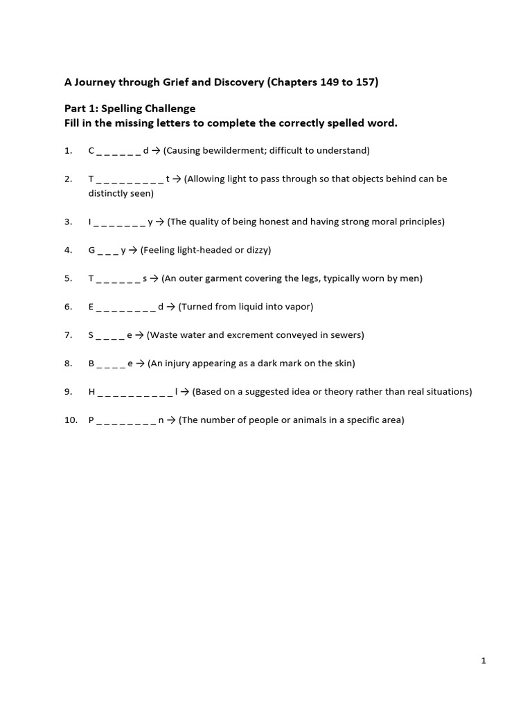 Grief and Vocabulary Exercises 149-157 | PDF