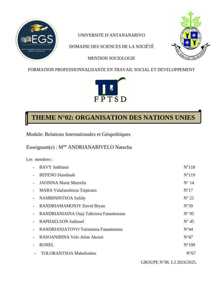 Histoire et Rôle de l'ONU | PDF | Nations unies | Relations internationales