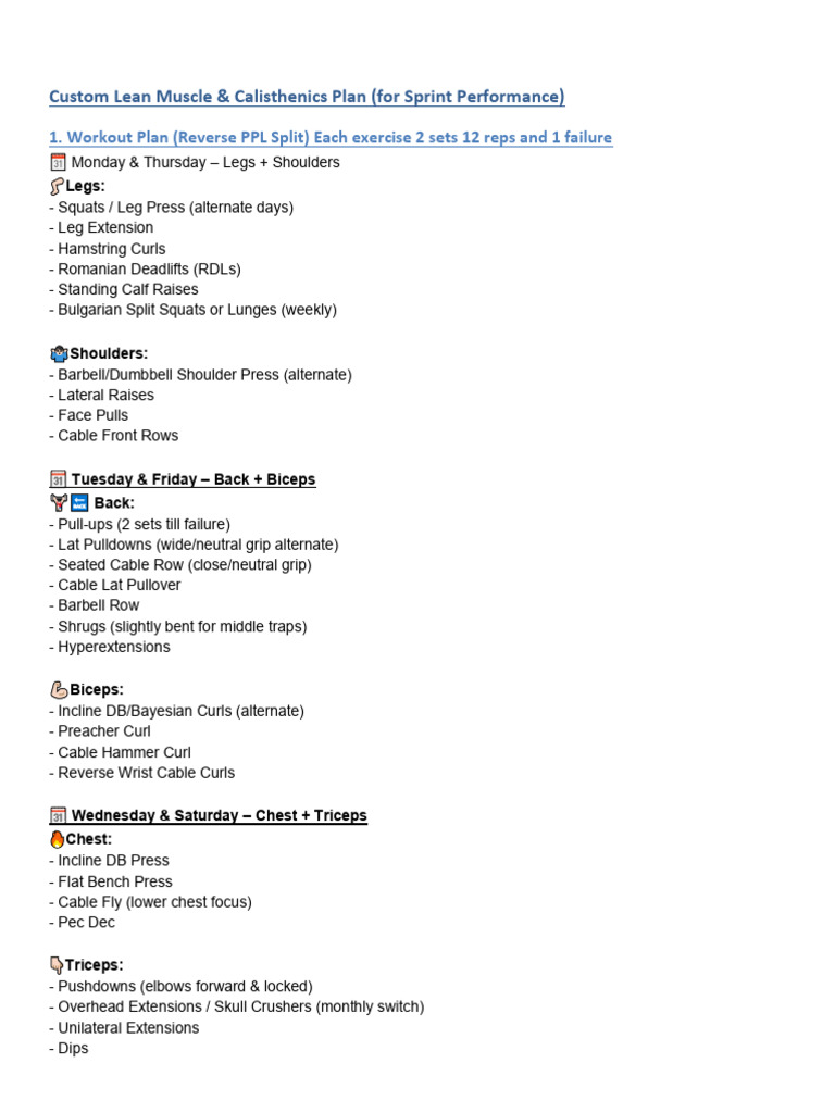 Lean Muscle Calisthenics Plan | PDF | Weight Training | Strength Training