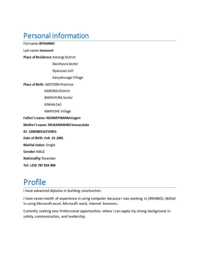 Personal Information: Profile | PDF