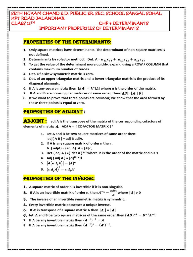 Key Properties of Determinants | PDF | Matrix (Mathematics) | Determinant