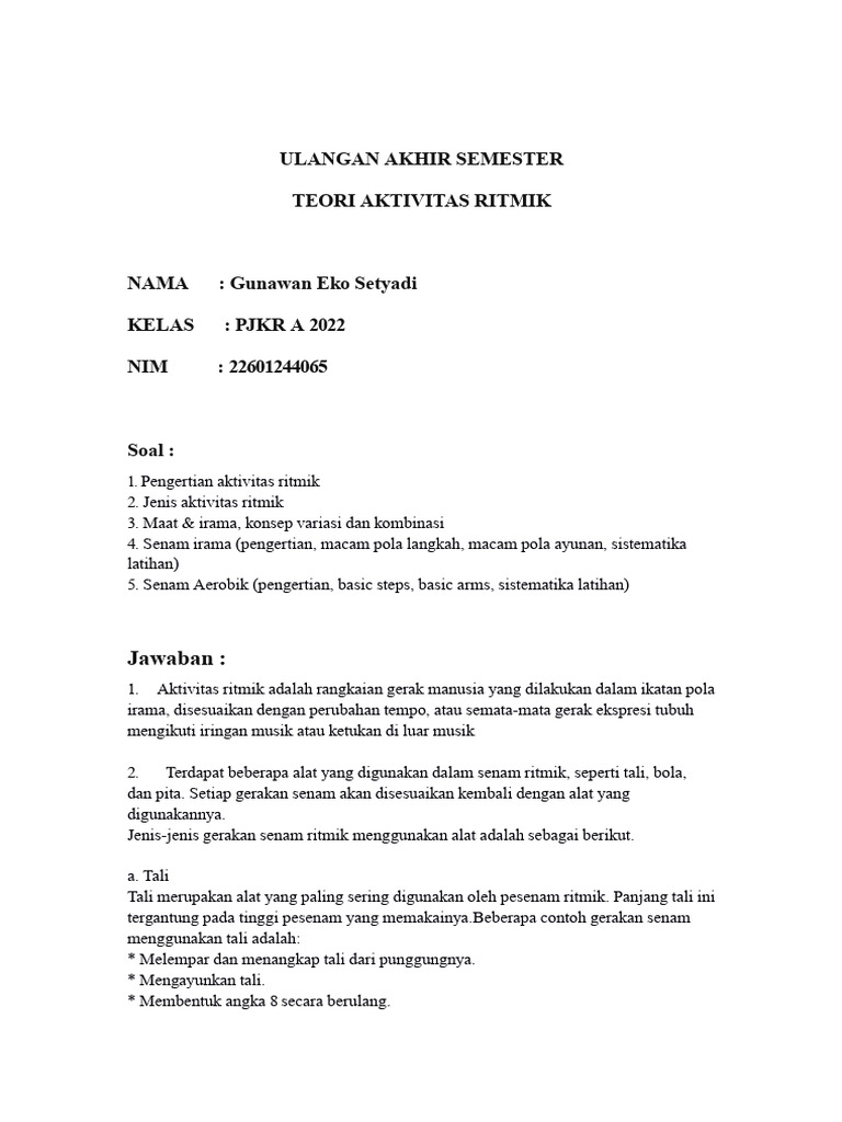 Teori Aktivitas Ritmik dan Senam | PDF