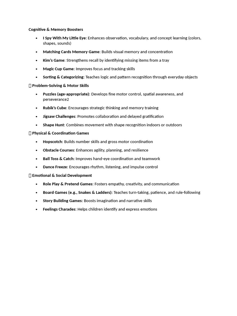Cognitive and Memory Games for Kids | PDF