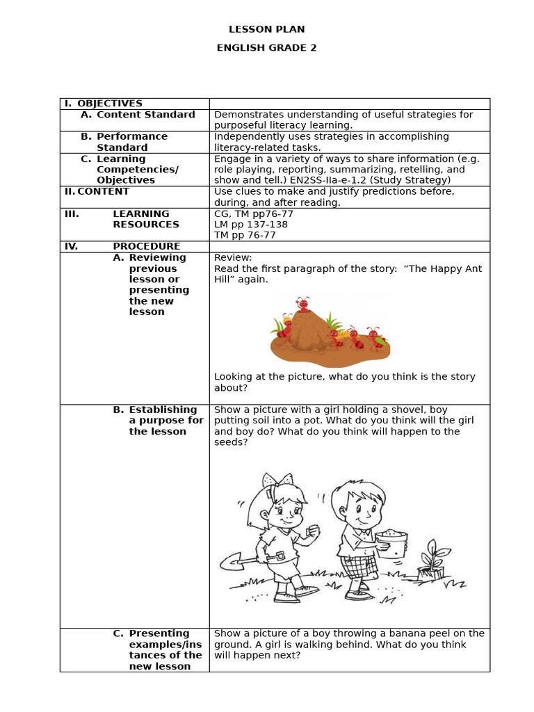 Grade 2 Literacy Lesson Plan | PDF | Cognition | Learning