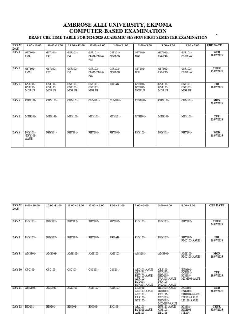CBE Exam Timetable 2024/2025 | PDF