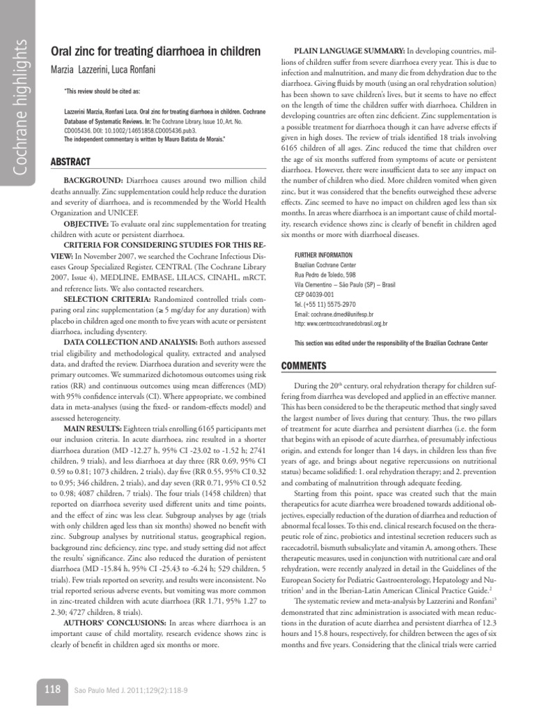 Zinc for Child Diarrhoea Treatment | PDF | Diarrhea | Medicine
