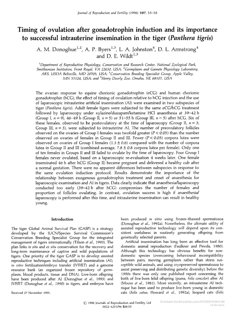 Ovulation Timing for Tiger AI Success | PDF | Reproductive System ...