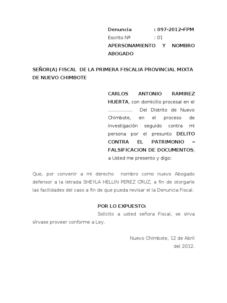 Apersonamiento a La Fiscalia