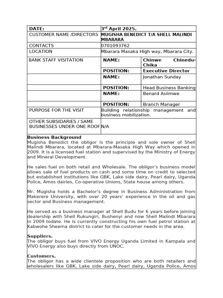 Shell Malindi Mbarara Business Overview | PDF | Economies | Business