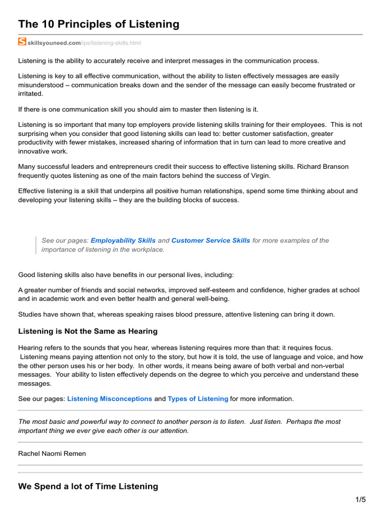 10 Principles of Effective Listening | PDF | Nonverbal Communication ...