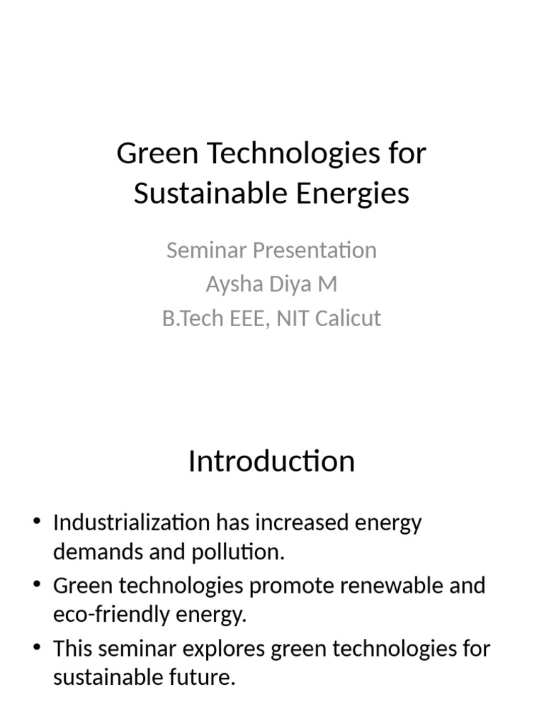 Green Technologies for Sustainable Energy | PDF | Renewable Energy ...