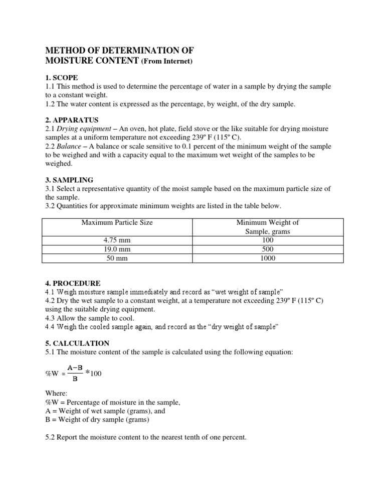 Moisture Content Determination Method | PDF | Science & Mathematics