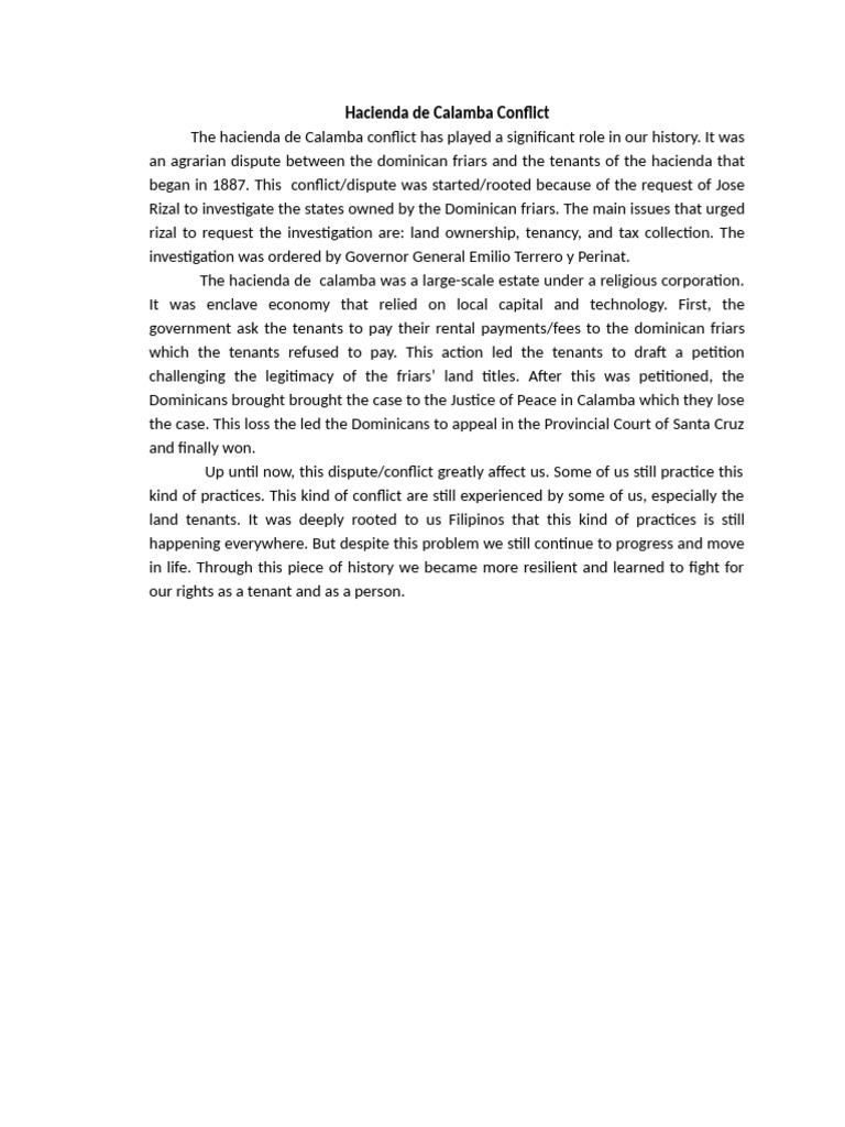 Hacienda de Calamba Agrarian Dispute | PDF