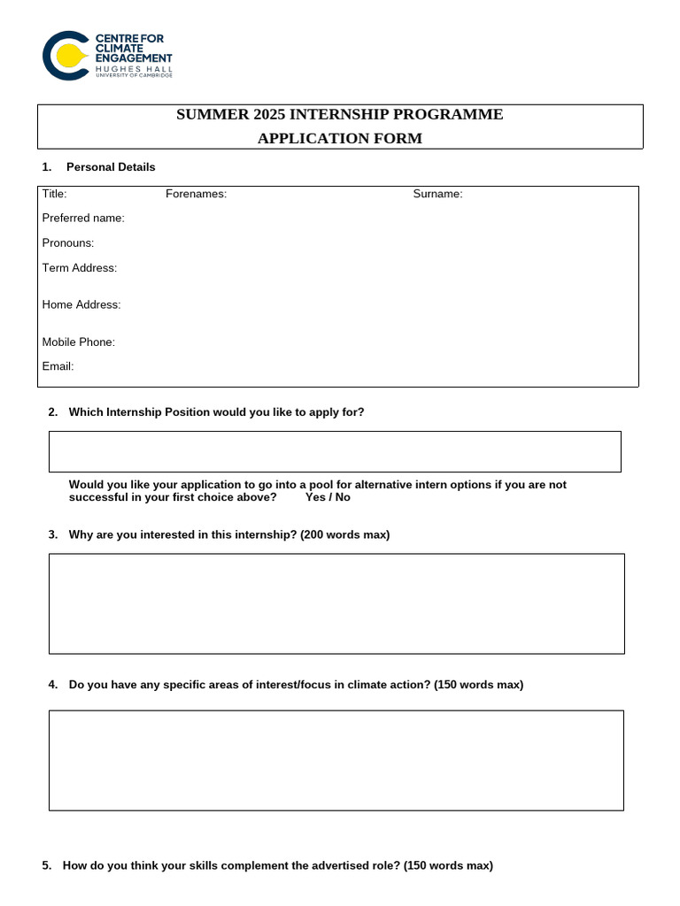 Summer 2025 Internship Application Form | PDF