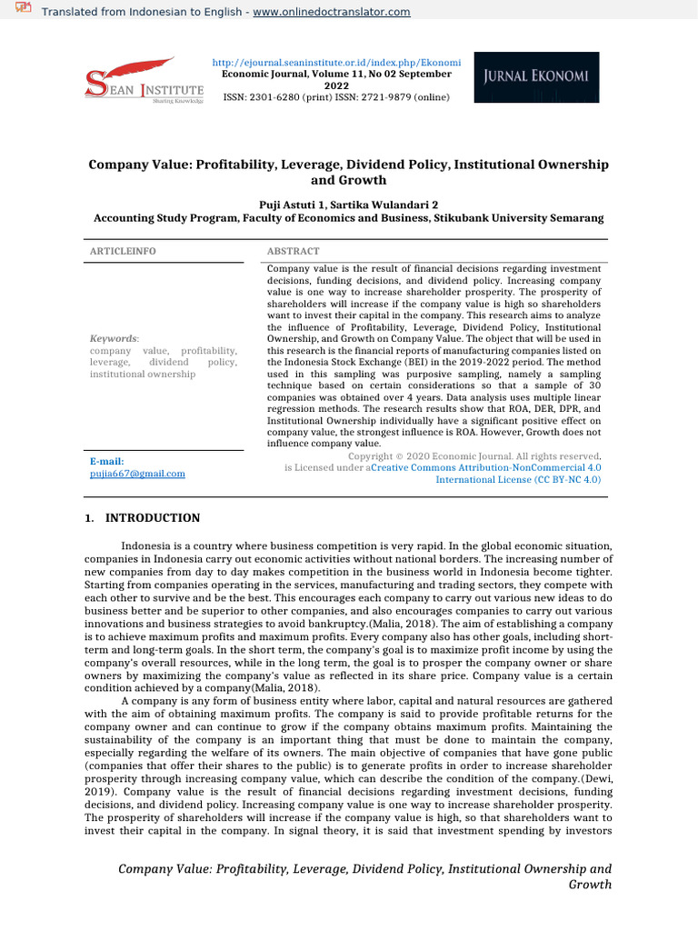 Impact of Financial Factors on Company Value | PDF | Dividend | Equity ...