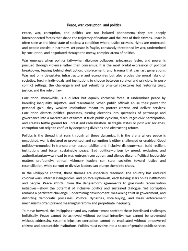 Peace, War, Corruption, and Politics | PDF | Corruption | Peace