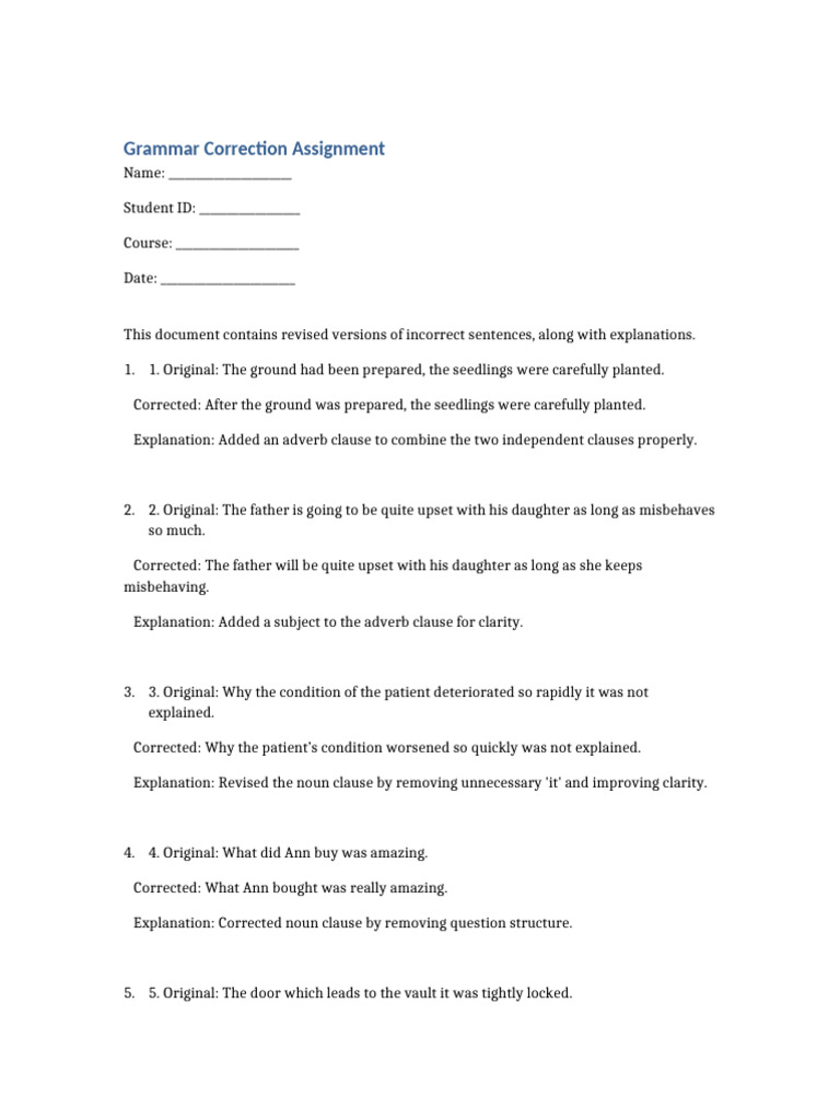 Grammar Correction Examples and Explanations | PDF | Adverb | Subject ...