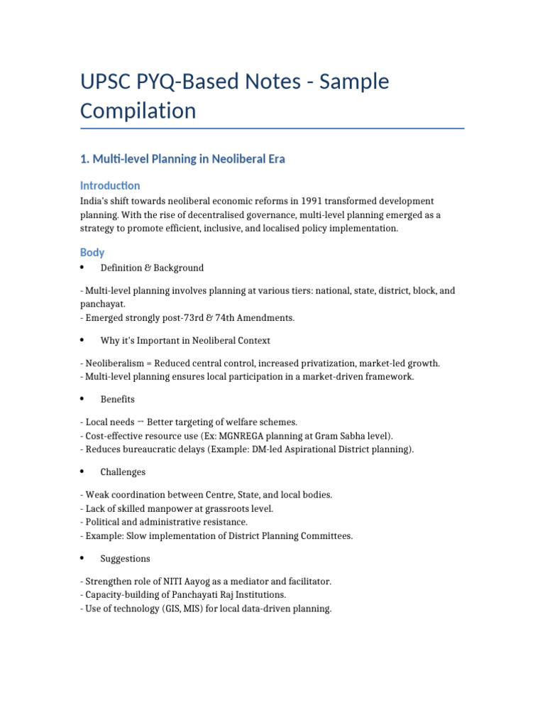 UPSC PYQ Notes Sample | PDF