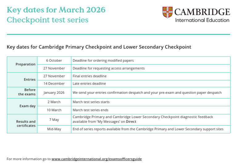 Key Dates For March 2026 Checkpoint Series | PDF
